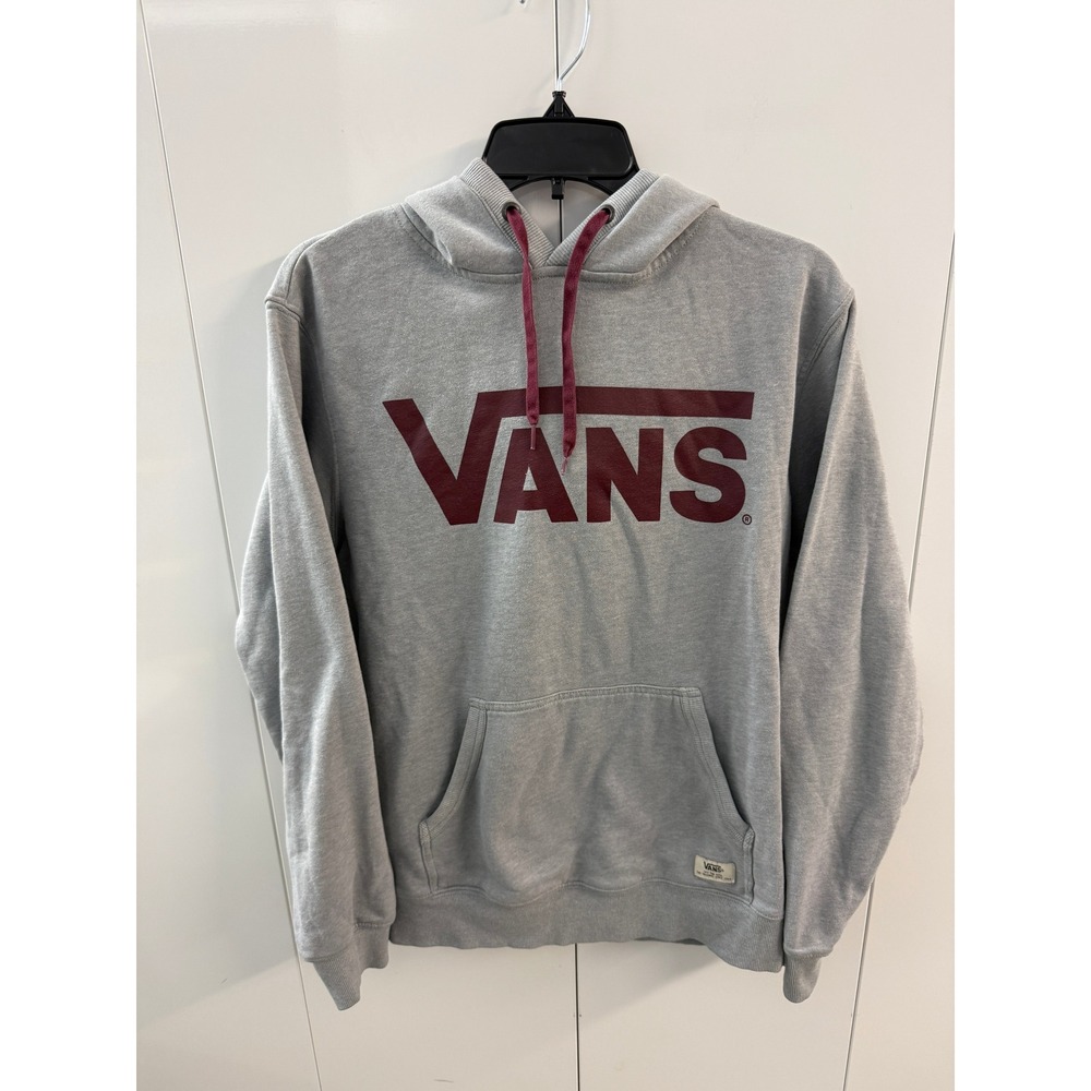 Vans Mens Small Gray Burgundy Logo Pullover Hoodie Sweatshirt Skate
